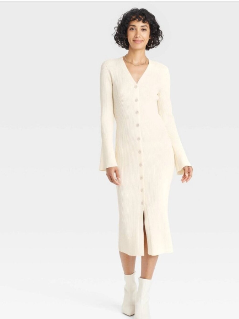 Women's Bell Long Sleeve MIDI Sweater Dress - a New Day